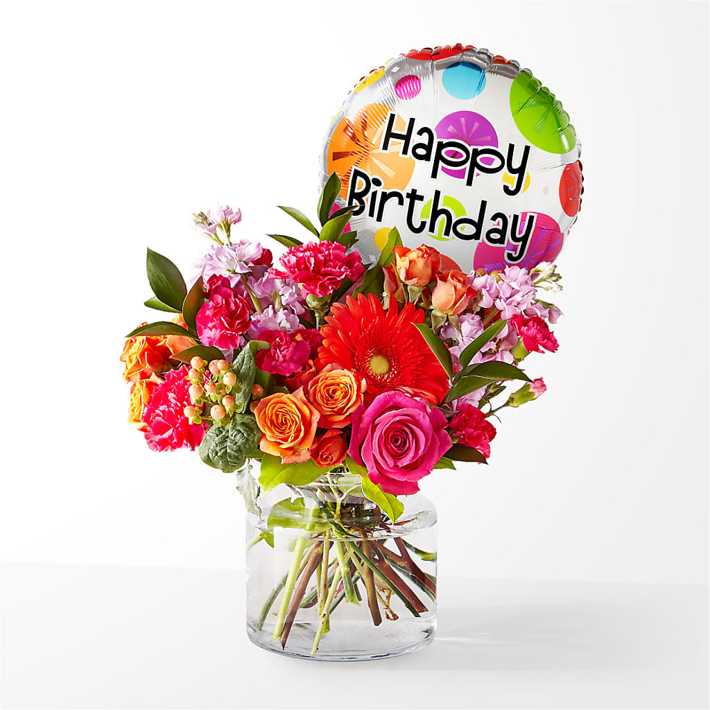 Fiesta Bouquet with Birthday Balloon – Acuarela Events Inc, Land O Lakes FL