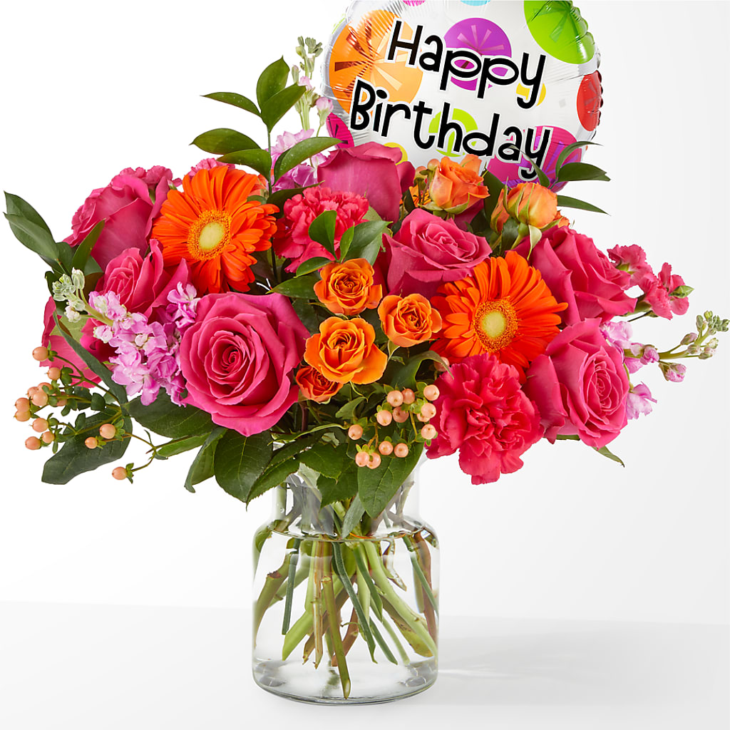 Fiesta Bouquet with Birthday Balloon – Acuarela Events Inc, Land O Lakes FL