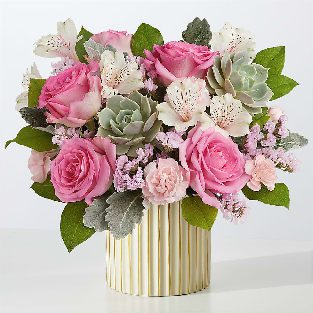 Dusty Rose Bouquet with Ivory Vase – Acuarela Events Inc, Land O Lakes FL