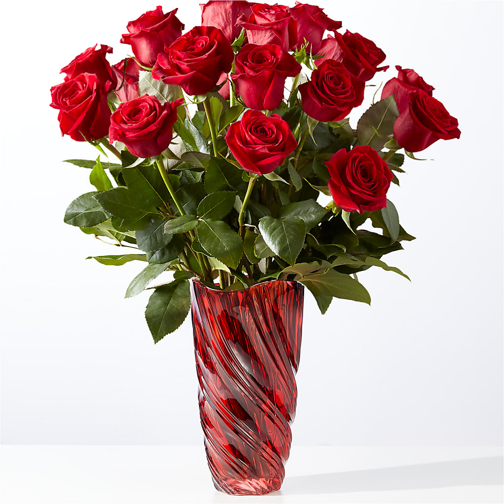 Classic Love Red Rose Bouquet with Luxe Swirl Vase – Acuarela Events Inc, Land O Lakes FL