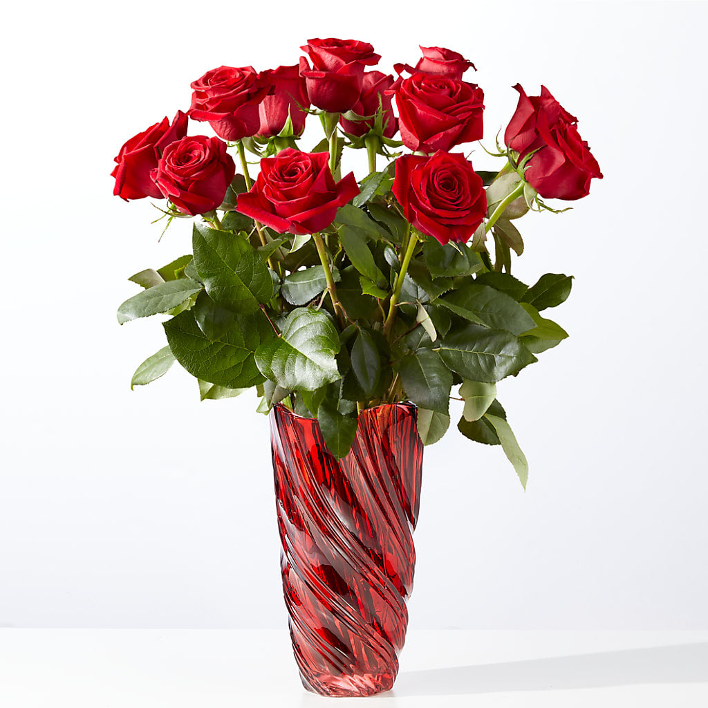 Classic Love Red Rose Bouquet with Luxe Swirl Vase – Acuarela Events Inc, Land O Lakes FL