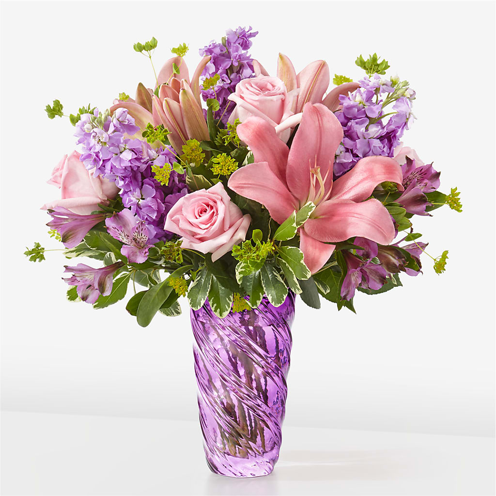 Precious Petals Bouquet with Luxe Swirl Vase – Acuarela Events Inc, Land O Lakes FL