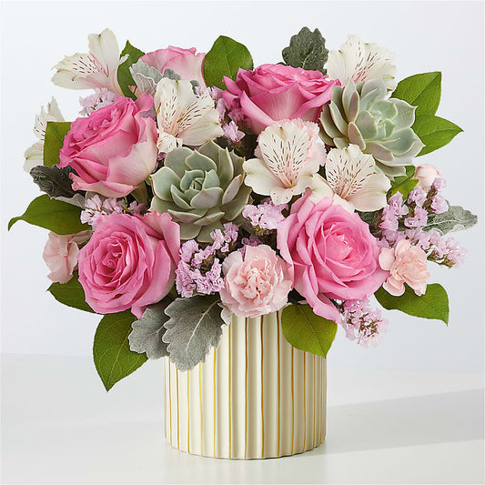 Dusty Rose Bouquet with Ivory Vase –  Acuarela Events Inc, Land O Lakes FL